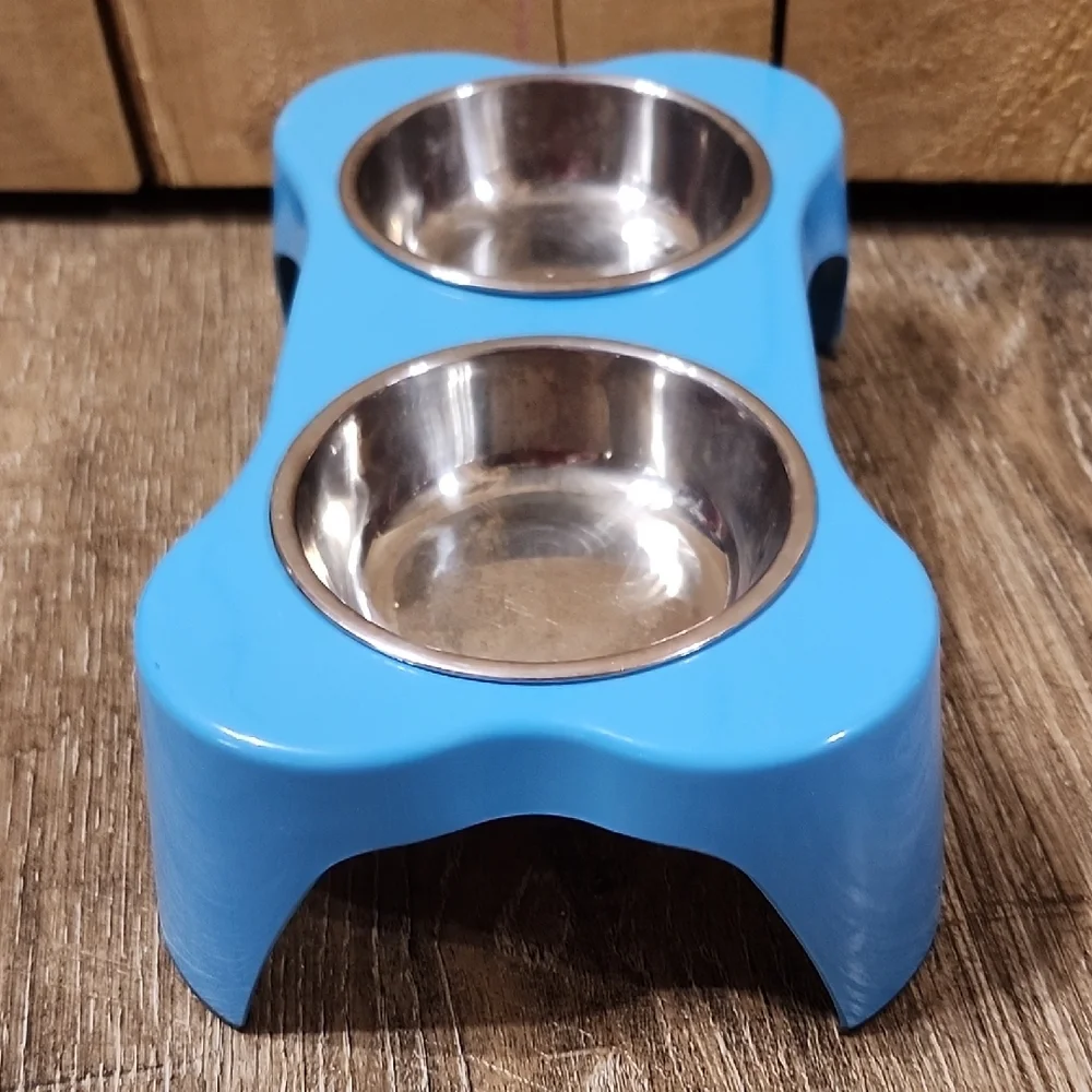 Blue Double Pet Bowl Stand